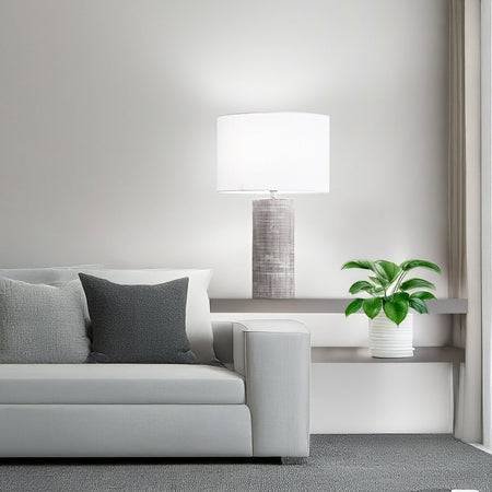 Abat-jour classica Perenz TRIBALE 8286 N E27 LED paralume tessuto bianco ceramica grigio cemento