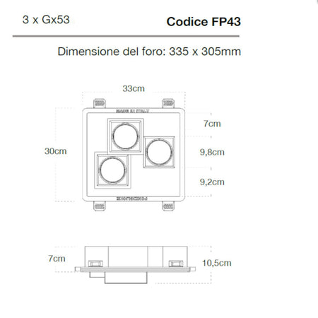 Faretto incasso Lampadari Bartalini OBUC 3 FP43 GX53 LED gesso verniciabile