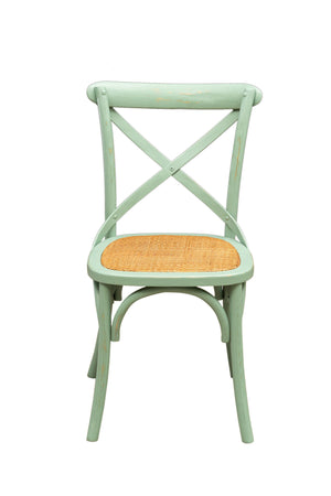 Biscottini Sedia Thonet in massello di frassino e seduta rattan finitura verde anticato L48xPR52xH88 cm