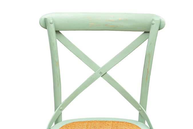 Biscottini Sedia Thonet in massello di frassino e seduta rattan finitura verde anticato L48xPR52xH88 cm
