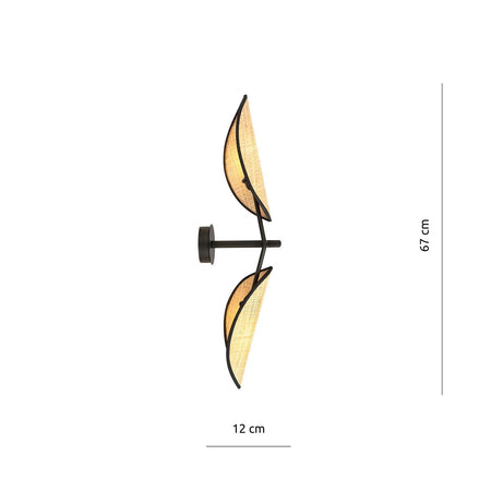 Applique 2 Luci Vene A Braccio In Acciao Nero E Rattan