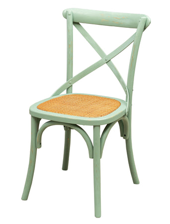 Biscottini Sedia Thonet in massello di frassino e seduta rattan finitura verde anticato L48xPR52xH88 cm