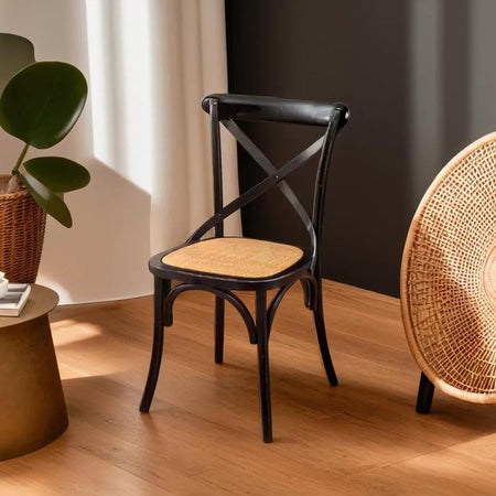 Biscottini Sedia Thonet in massello di frassino e seduta rattan finitura Nero anticato L48xPR52xH88 cm