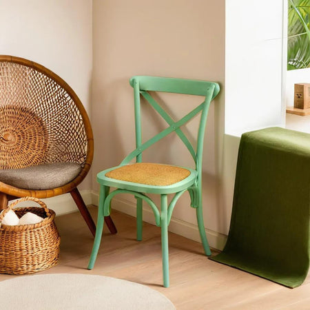 Biscottini Sedia Thonet in massello di frassino e seduta rattan finitura verde L48xPR52xH88 cm