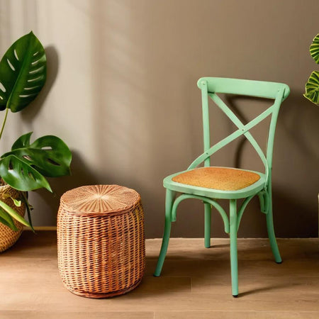 Biscottini Sedia Thonet in massello di frassino e seduta rattan finitura verde L48xPR52xH88 cm