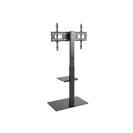 Supporto Tv Staffa Tv Stand Da Pavimento, Orientabile, Per Grandi Tv - Max 70" Con Ripiano E Base In Vetro Temperato Nero - Max 40 kg