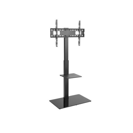 Supporto Tv Staffa Tv Stand Da Pavimento, Orientabile, Per Grandi Tv - Max 70" Con Ripiano E Base In Vetro Temperato Nero - Max 40 kg