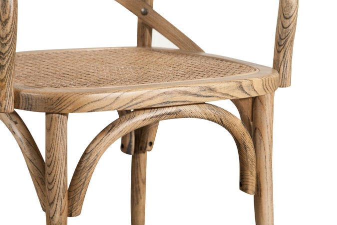 Biscottini Sedia con braccioli Thonet in massello di frassino in finitura noce chiaro anticato e seduta in paglia di Vienna L50XPR43XH89 cm