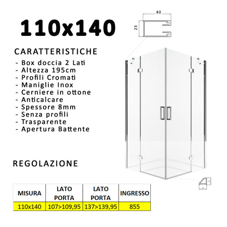 Box doccia due lati battenti 8 mm h195 anticalcare REGINA