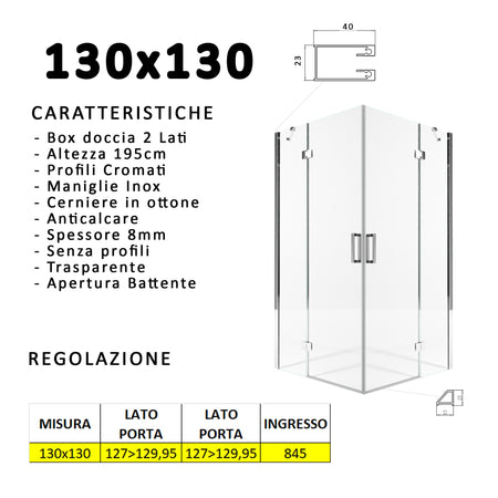 Box doccia due lati battenti 8 mm h195 anticalcare REGINA