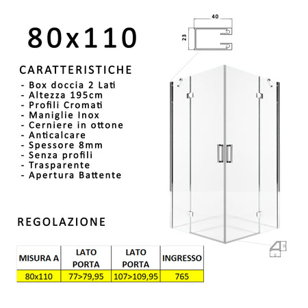 Box doccia due lati battenti 8 mm h195 anticalcare REGINA