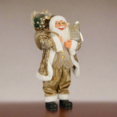 Statuetta Babbo Natale color champagne h 60cm per decorazioni