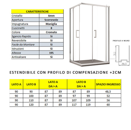 Box doccia due lati apertura scorrevole trasparente H195 6mm anticalcare ADRY
