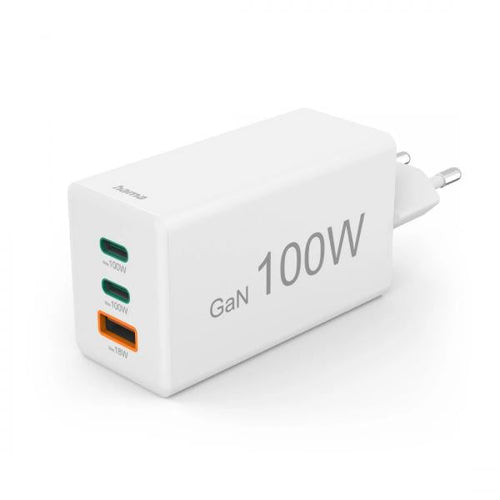 Hama 00201997 Caricabatterie per dispositivi mobili Computer portatile, Smartphone, Tablet Bianco AC Ricarica rapida Interno (HAMA Chager 2x USB-C 1x USB-A GaN 100W)