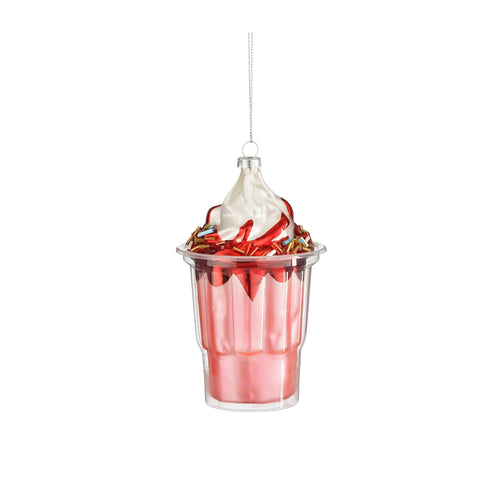 Tazza abbellita di frullato, colore rosa di vetro h 13,5cm