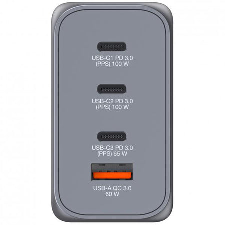 Verbatim GNC-200 Universale Nero, Grigio AC Ricarica rapida Interno (VERBATIM GNC-200 GaN Charger 4 Port 200W USB A/C [EU/UK/US])