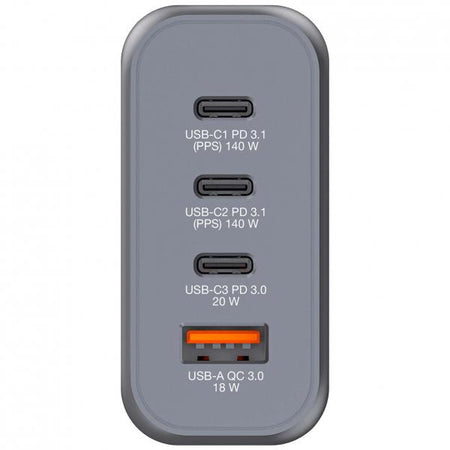 Alimentatore Verbatim - GaN - 140 Watt - 5 A - PD 3.0, Power Delivery 3.1, QC 3.0, PD/PPS - 4 porte di uscita (3 x USB-C, USB)