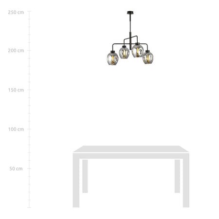 Lampadario Moderno 4 Luci Lukka In Accaio Nero E Vetro Fumè
