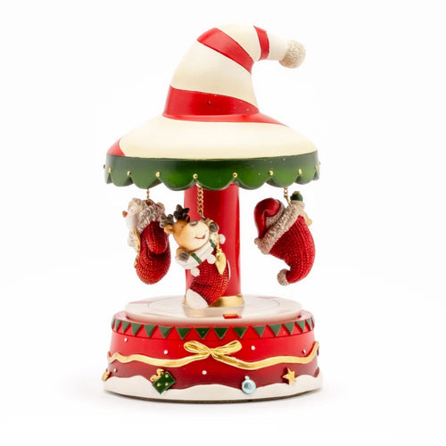 Carillon rosso e bianco con calze e renne, decorazione da h 20 cm