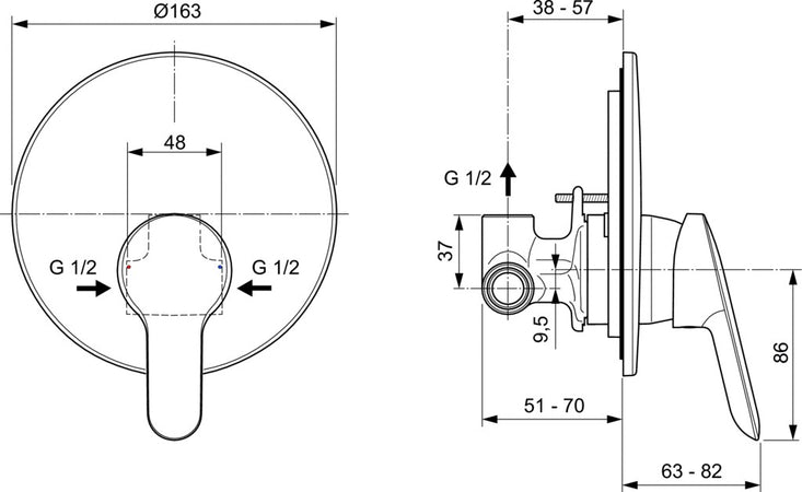 Rubinetto doccia monocomando ad incasso per doccia Alpha A7184AA IDEAL STANDARD