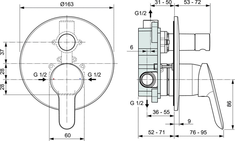 Miscelatore ad incasso con deviatore per vasca/doccia Alpha A7185AA IDEAL STANDARD