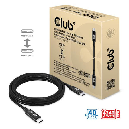 CLUB3D CAC-1579 cavo USB USB4 Gen 3x2 3 m USB C Nero (Club3D Kabel USB 4 Typ C PD 240W)