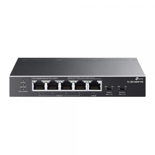 TP-Link TL-SG1005P-PD switch di rete Gigabit Ethernet [10/100/1000] Supporto Power over Ethernet [PoE] Nero (TP-Link TL-SG1005P-PD V1 - Switch - unmanaged - 4 x 10/100/1000 [PoE+] + 1 x 10/100/1000 [