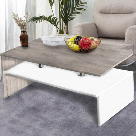 Tavolino Soggiorno 90x59.5x42cm Design Moderno Legno MDF 2 Ripiani Bianco Quercia