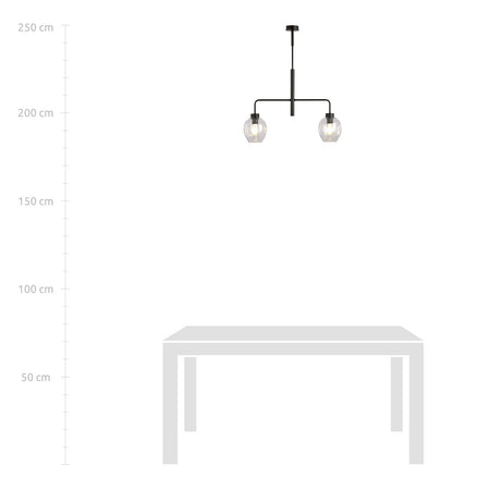 Lampadario Moderno 2 Luci Lukka In Accaio Nero E Vetro Trasparente
