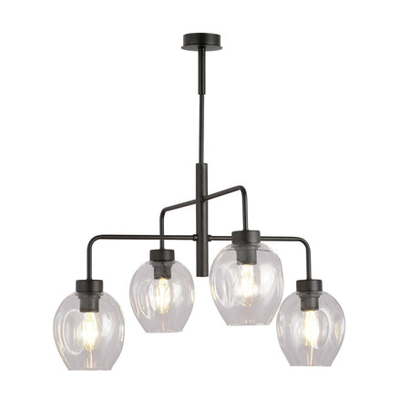 Lampadario Moderno 4 Luci Lukka In Accaio Nero E Vetro Trasparente