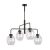 Lampadario Moderno 4 Luci Lukka In Accaio Nero E Vetro Trasparente