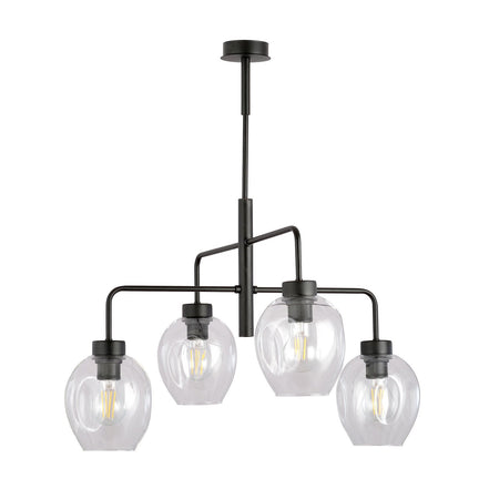Lampadario Moderno 4 Luci Lukka In Accaio Nero E Vetro Trasparente