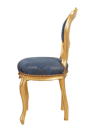 Biscottini Biscottini Sedia Poltroncina Luigi XVI Legno Faggio Intagliata Patina Oro Blu