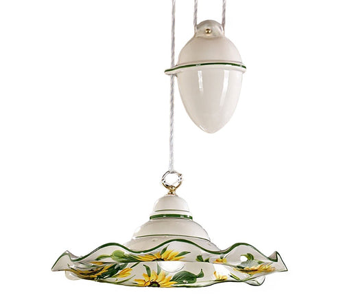 Saliscendi ceramica Lampadari Bartalini 2217.1 E27 LED piatto girasole artigianale