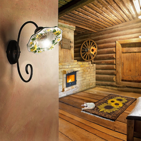 Applique ceramica Lampadari Bartalini 2213.A E27 LED piatto girasole artigianale