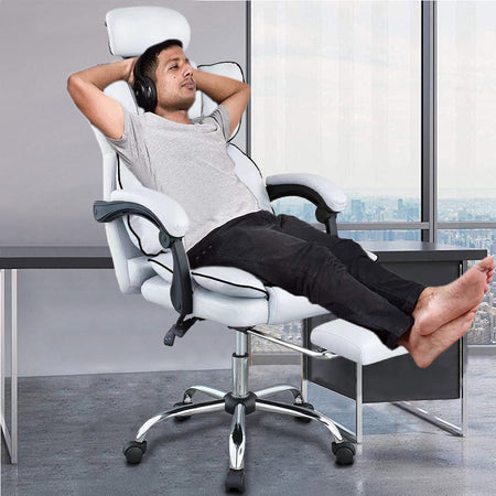 Poltrona Sedia Ufficio Dirigenziale con Poggiapiedi Ergonomica Reclinabile Bianco