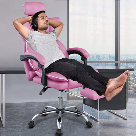 Poltrona Sedia Ufficio Dirigenziale con Poggiapiedi Ergonomica Reclinabile Rosa
