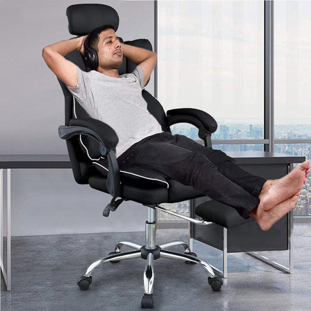 Poltrona Sedia Ufficio Dirigenziale con Poggiapiedi Ergonomica Reclinabile Nero