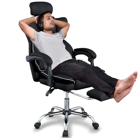 Poltrona Sedia Ufficio Dirigenziale con Poggiapiedi Ergonomica Reclinabile Nero