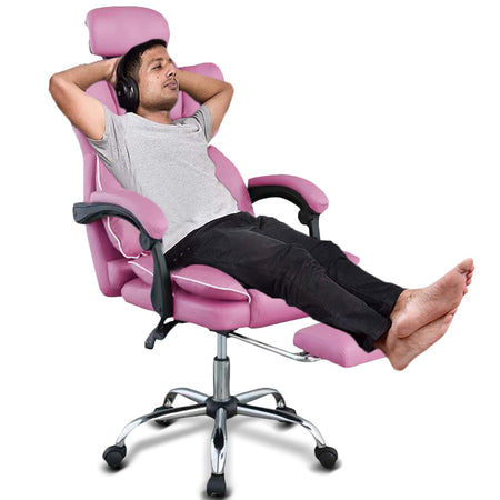Poltrona Sedia Ufficio Dirigenziale con Poggiapiedi Ergonomica Reclinabile Rosa