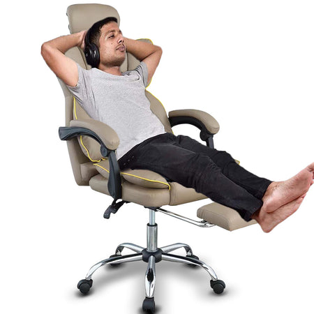 Poltrona Sedia Ufficio Dirigenziale con Poggiapiedi Ergonomica Reclinabile Fango