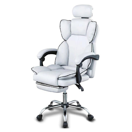 Poltrona Sedia Ufficio Dirigenziale con Poggiapiedi Ergonomica Reclinabile Bianco