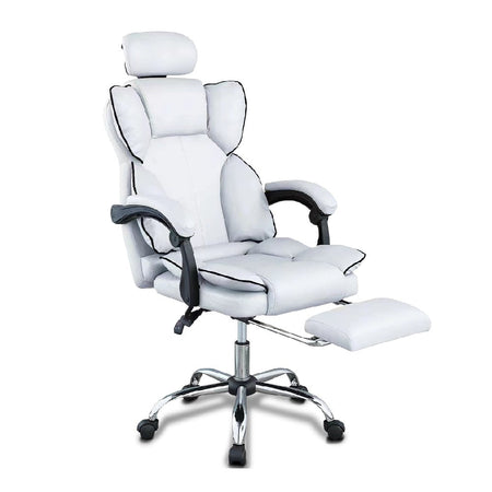 Poltrona Sedia Ufficio Dirigenziale con Poggiapiedi Ergonomica Reclinabile Bianco