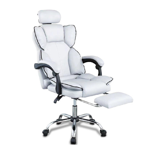 Poltrona Sedia Ufficio Dirigenziale con Poggiapiedi Ergonomica Reclinabile Bianco
