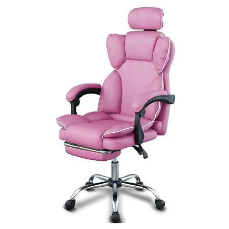 Poltrona Sedia Ufficio Dirigenziale con Poggiapiedi Ergonomica Reclinabile Rosa