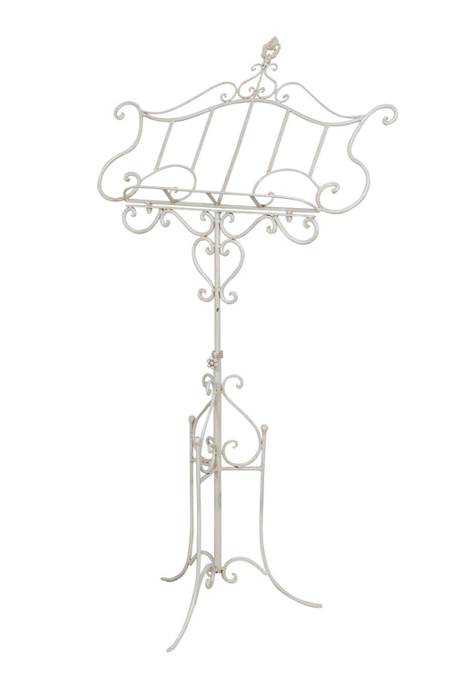 Biscottini Leggio da terra in ferro battuto pieno finitura bianca anticata L85xPR50xH140 cm