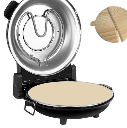 Forno per Pizza Pietra Refrattaria 1200W Timer Termostato 2Palette in Legno Nero