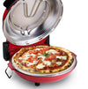 Forno per Pizza Pietra Refrattaria 1200W Timer Termostato 2Palette in Legno Rosso