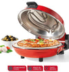 Forno per Pizza Pietra Refrattaria 1200W Timer Termostato 2Palette in Legno Rosso