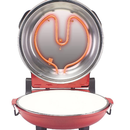 Forno per Pizza Pietra Refrattaria 1200W Timer Termostato 2Palette in Legno Rosso